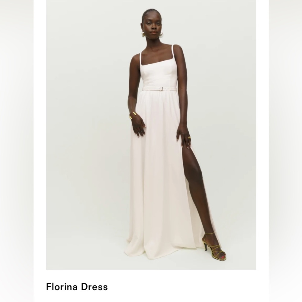 Reformation Florina dress. Size 4, ivory, NWT and matching belt